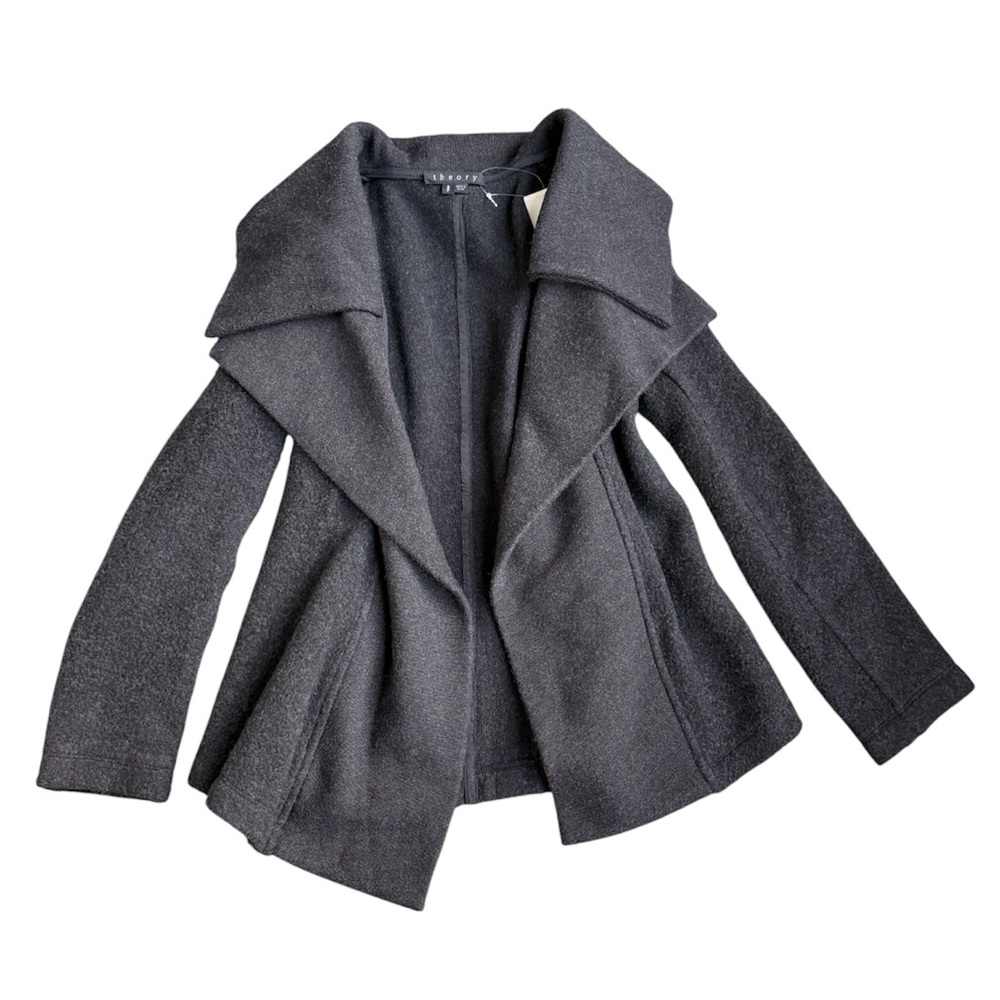 Theory Dark Gray Open Front Wool Blend Coat